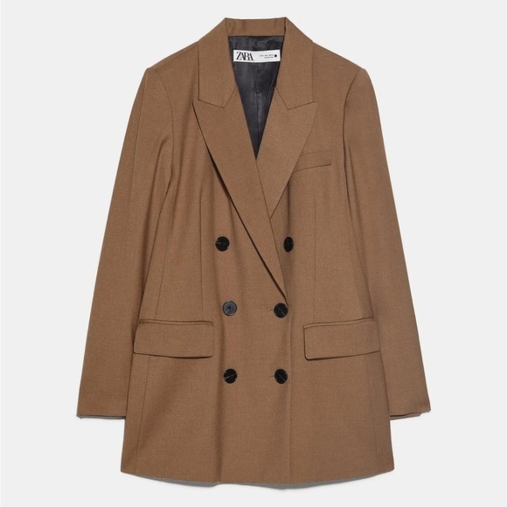 Zara Brown Tan Double Breasted Oversized 90s minimalist Blazer - Picture 2 of 13